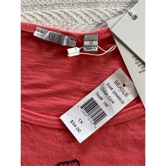 KAKTUS Women’s 1X Embroidered Coral Top - Picture 5 of 8